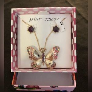 Betsey Johnson Spring is in the Air Butterfly Necklace and Flower Earrings